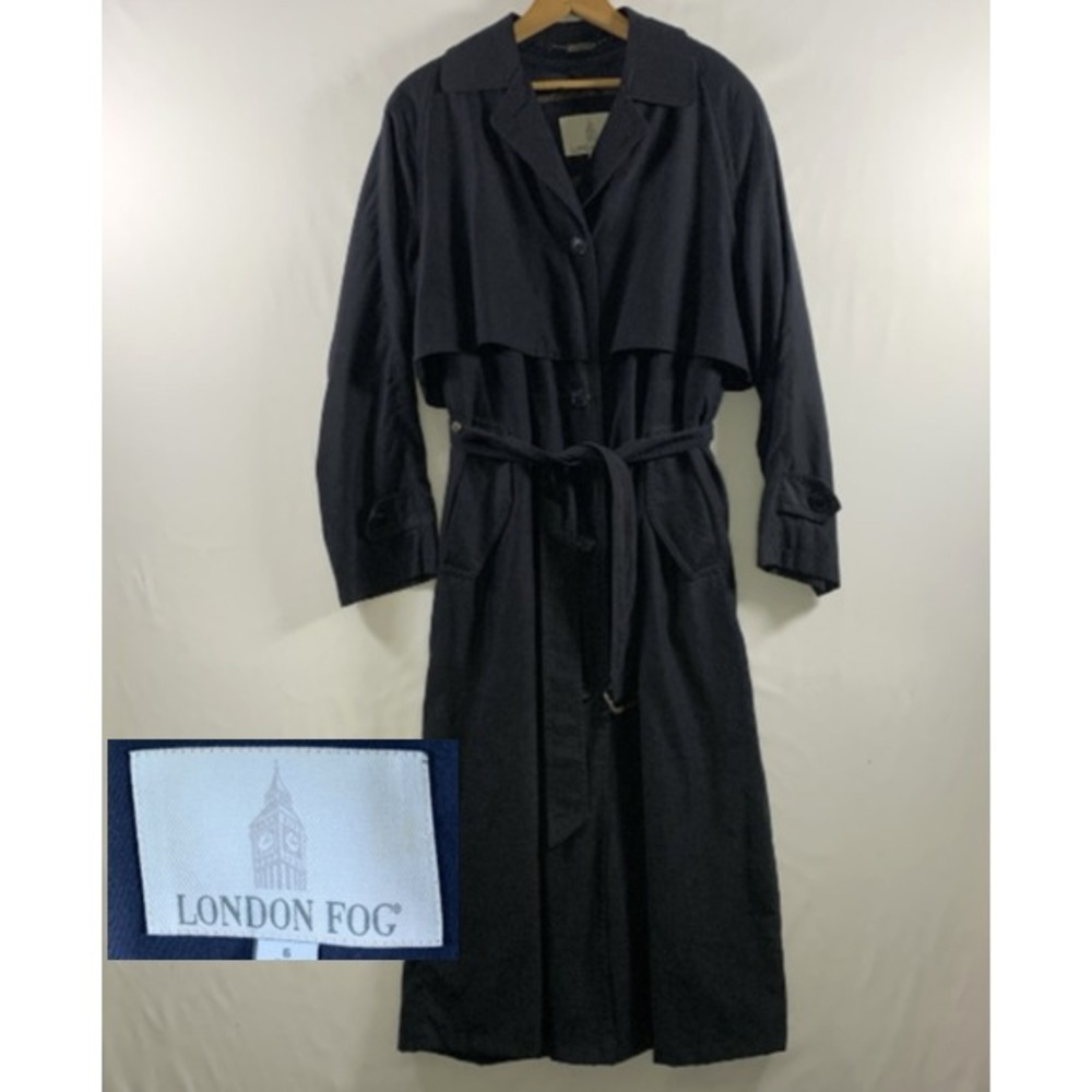 London Fog Womens Belted Trench Rain Coat Size 6 Dark Navy Old Money Convertible